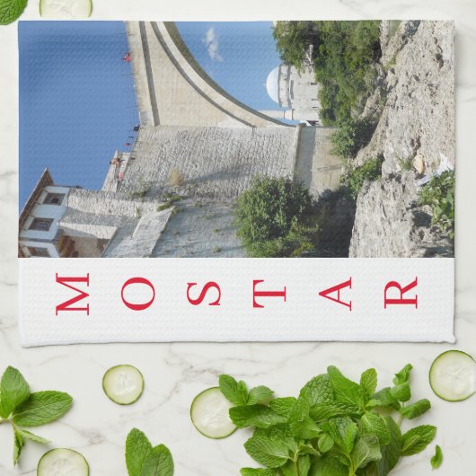 Mostar Old Bridge uitzicht theedoek (Gevouwen)