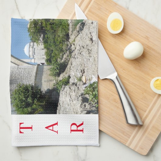 Mostar Old Bridge uitzicht theedoek (Quarter Fold)