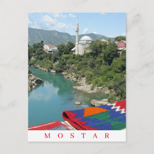 Mostar rivier en moskee uitzicht briefkaart