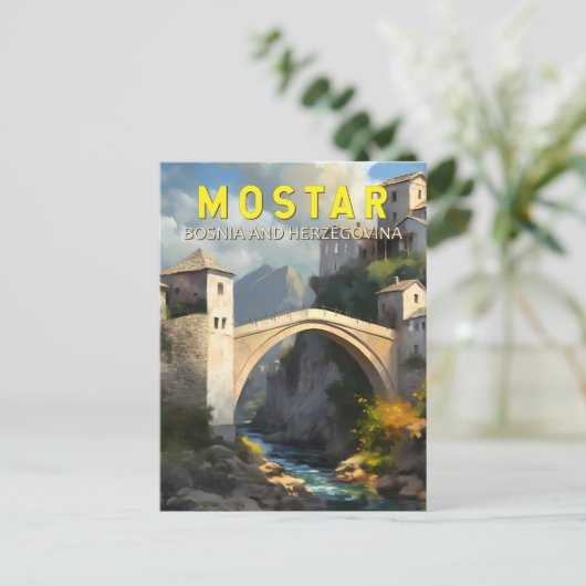 Mostar Stari most Travel Oil Painting Art  Briefkaart (Staand voorkant)