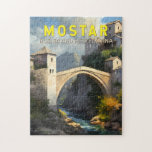 Mostar Stari most Travel Oil Painting Art  Legpuzzel<br><div class="desc">Mostar-reisontwerp in een renaissance art stijl. Het is gekend voor de iconische Stari Meest (Oude Brug),  een gereconstrueerde middeleeuwse gebogen brug.</div>