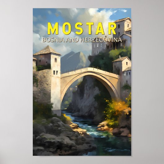 Mostar Stari most Travel Oil Painting Art  Poster (Voorkant)