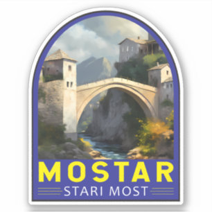 Mostar Stari most Travel Oil Painting Art  Sticker