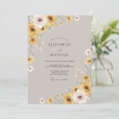 Mosterd Amber Ranunculus Eucalyptus Bruiloft Kaart (Staand voorkant)