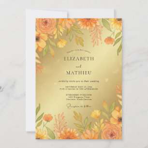 Mosterd Amber Wilde Bloemen Bruiloft Kaart
