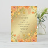 Mosterd Amber Wilde Bloemen Bruiloft Kaart (Staand voorkant)