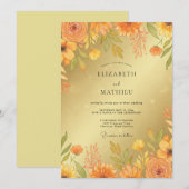 Mosterd Amber Wilde Bloemen Bruiloft Kaart (Voorkant / Achterkant)