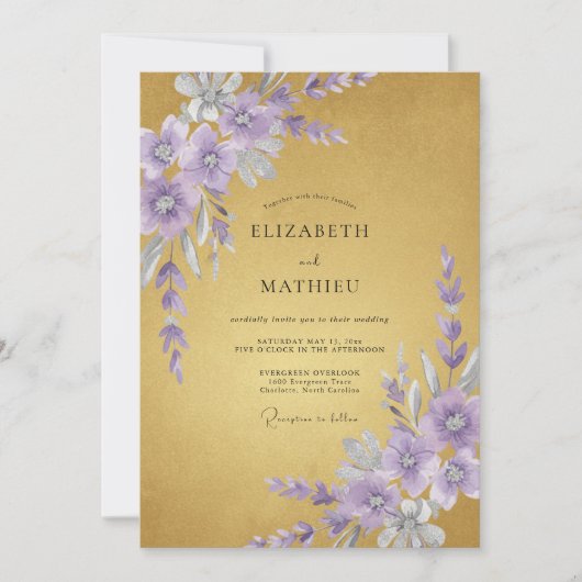 Mosterd Amethyst Bloemblad Bruiloft Kaart (Voorkant)