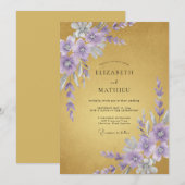 Mosterd Amethyst Bloemblad Bruiloft Kaart (Voorkant / Achterkant)