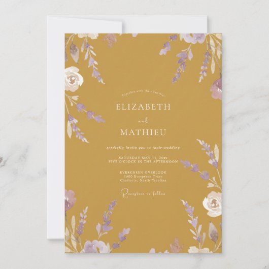 Mosterd Amethyst Bloesem Bruiloft Kaart (Voorkant)
