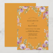 Mosterd Amethyst Wilde Bloemen Bruiloft Kaart (Voorkant / Achterkant)