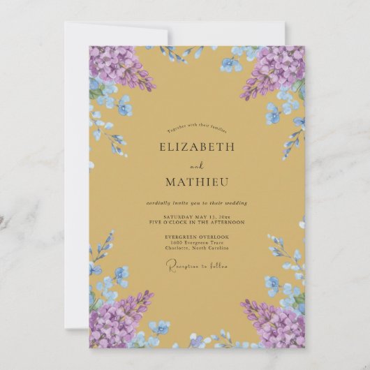 Mosterd Amethyst Wisteria Bruiloft Kaart (Voorkant)