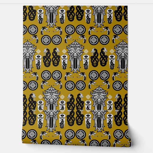 Mosterd Angelsaksische kunst Print Behang (Afrollen)