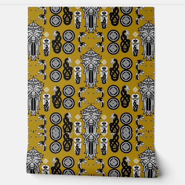 Mosterd Angelsaksische kunst Print Behang (Afrollen)