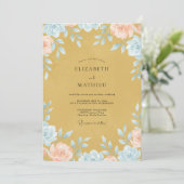Mosterd Aqua Wilde Bloemen Bruiloft Kaart (Staand voorkant)
