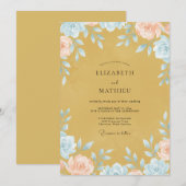 Mosterd Aqua Wilde Bloemen Bruiloft Kaart (Voorkant / Achterkant)