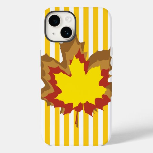 Mosterd Autumnal Stripes met Leaves Case-Mate iPhone Case (Achterkant)
