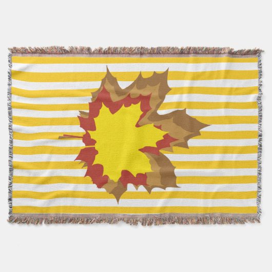 Mosterd Autumnal Stripes met Leaves Deken (Voorkant)
