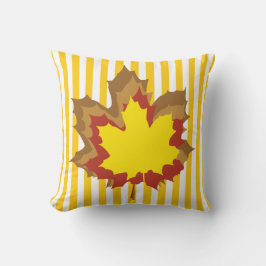 Mosterd Autumnal Stripes met Leaves Kussen