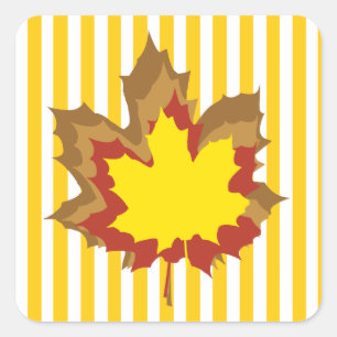 Mosterd Autumnal Stripes met Leaves Vierkante Sticker