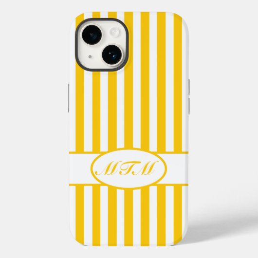 Mosterd Autumnal Stripes met monogram Case-Mate iPhone Case (Achterkant)
