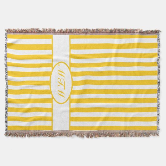 Mosterd Autumnal Stripes met monogram Deken (Voorkant)