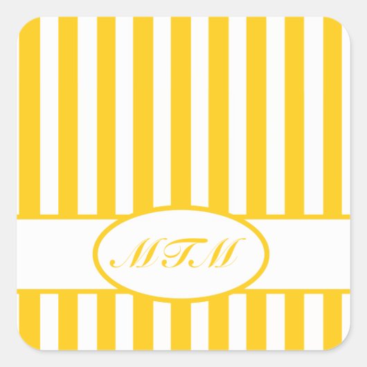 Mosterd Autumnal Stripes met monogram Vierkante Sticker (Voorkant)