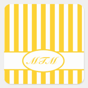 Mosterd Autumnal Stripes met monogram Vierkante Sticker