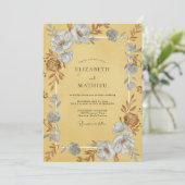 Mosterd Azuur Ranunculus Eucalyptus Bruiloft Kaart (Staand voorkant)