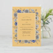 Mosterd Blauw Anemoon Rustieke Bruiloft Kaart (Staand voorkant)