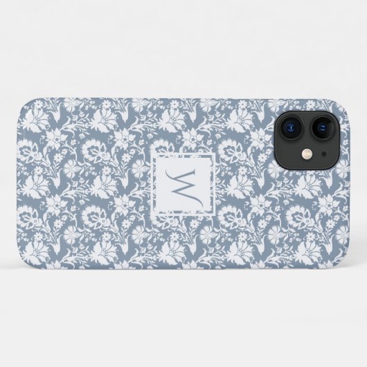  mosterd blauw en wit bloemmonogram Case-Mate iPhone case (Achterkant (horizontaal))