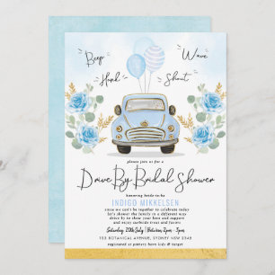 Mosterd blauw, Floral Retro-auto met Vrijgezellenf Kaart