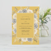 Mosterd Bloemenslinger Bruiloft Kaart (Staand voorkant)