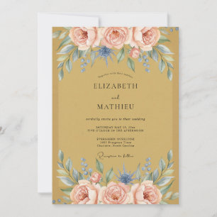 Mosterd Blush Pioen Huwelijk Kaart
