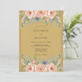 Mosterd Blush Pioen Huwelijk Kaart (Staand voorkant)