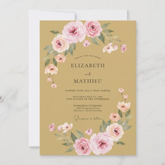 Mosterd Blush Ranunculus Eucalyptus Bruiloft Kaart (Voorkant)