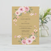 Mosterd Blush Ranunculus Eucalyptus Bruiloft Kaart (Staand voorkant)