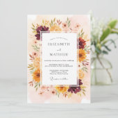 Mosterd Bordeaux Dahlia Bruiloft Kaart (Staand voorkant)
