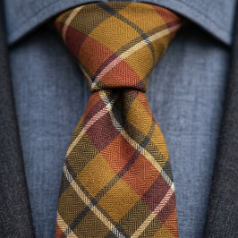 Mosterd Bourgondië Groen Tartan Patroon Stropdas