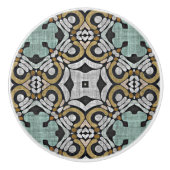 Mosterd Bruin Blauwgroen Groen Grijs Zwart Tribe A Keramische Knop (Voorkant)