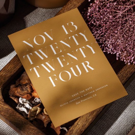 Mosterd Bruine Herfst Bruiloft | Minimalistische H Save The Date