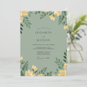 Mosterd Celadon Papaver Bruiloft Kaart (Staand voorkant)