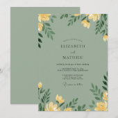 Mosterd Celadon Papaver Bruiloft Kaart (Voorkant / Achterkant)