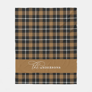 Mosterd check tartan script gepersonaliseerde fami fleece deken
