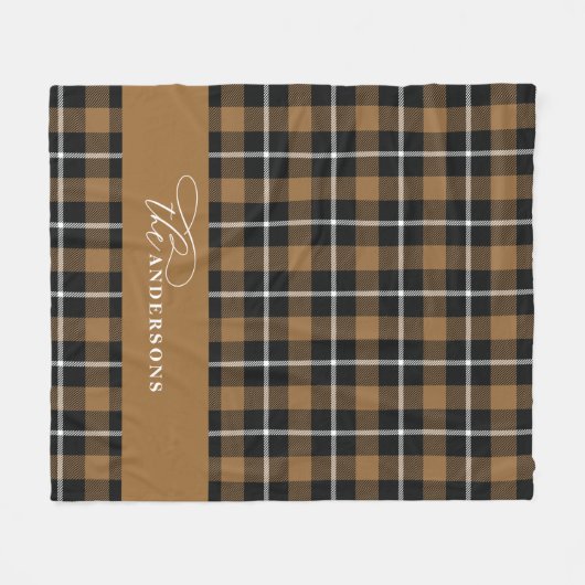 Mosterd check tartan script gepersonaliseerde fami fleece deken (Voorkant (Horizontaal))
