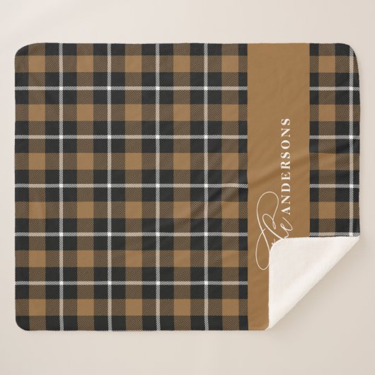 Mosterd check tartan script gepersonaliseerde fami sherpa deken (Voorkant (horizontaal))