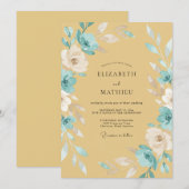 Mosterd Cyaan Wilde Bloemen Bruiloft Kaart (Voorkant / Achterkant)