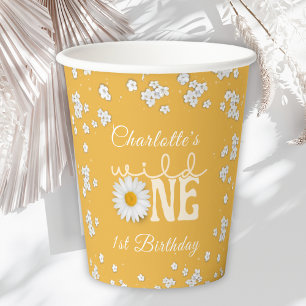 Mosterd Daisy Wild One 1e verjaardag Papieren Bekers