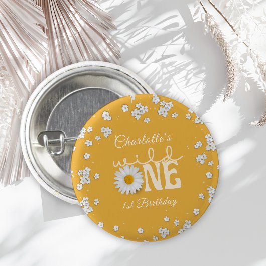 Mosterd Daisy Wild One 1ste verjaardag  Ronde Button 3,2 Cm