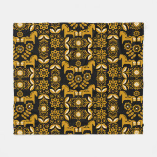 Mosterd Dala Zweeds Paard Print Fleece Deken